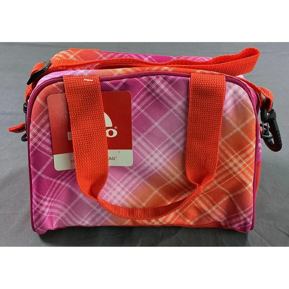 Igloo Carryall Insulated Cooler Bag Pink Coral Plaid Crossbody Lunch Tote NEW